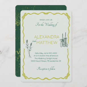 Whimsical Squiggle Wedding Invitation with Bows 