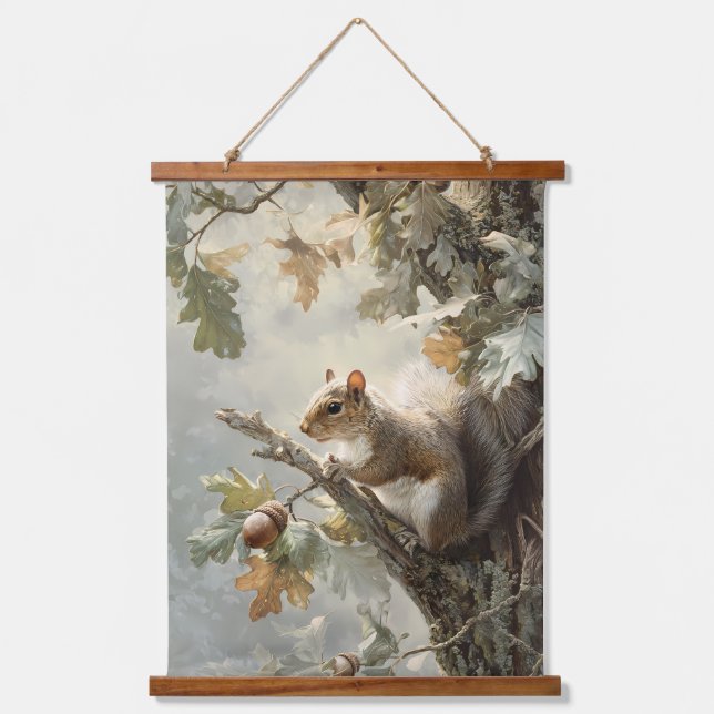 Whimsical Squirrel Autumn Tree Scene Wall Art (Front)