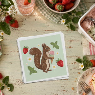 Whimsical Squirrel Ice Cream Social Strawberry Napkin