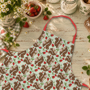 Whimsical Squirrel Ice Cream Woodland Strawberry Apron