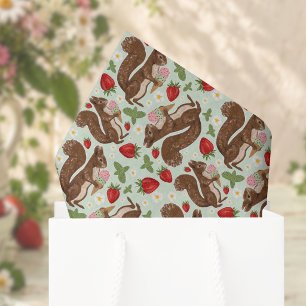 Whimsical Squirrel Strawberry Ice Cream Pattern Tissue Paper