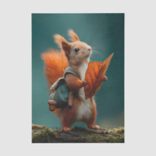Whimsical Squirrel with a Backpack and Autumn Leaf Tissue Paper