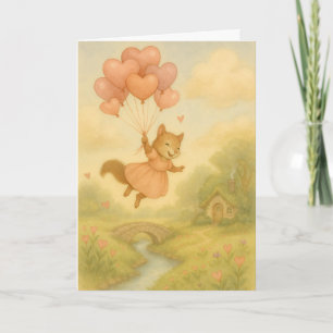 Whimsical Squirrel with Heart Balloons Valentine  Card