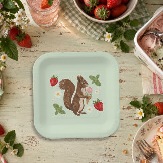Whimsical Squirrel with Ice Cream Woodland Party Paper Plate