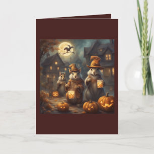 Whimsical Squirrels Trick or Treat Halloween Card
