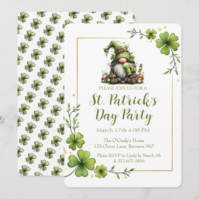 Whimsical St. Patrick’s Day Celebration Invite  (Front/Back)