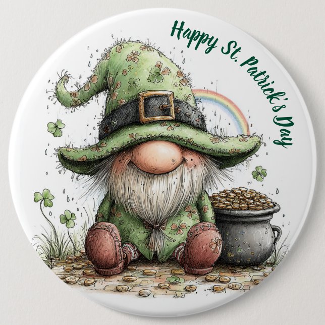 Whimsical St. Patrick’s Day Gnome 6 Cm Round Badge (Front)