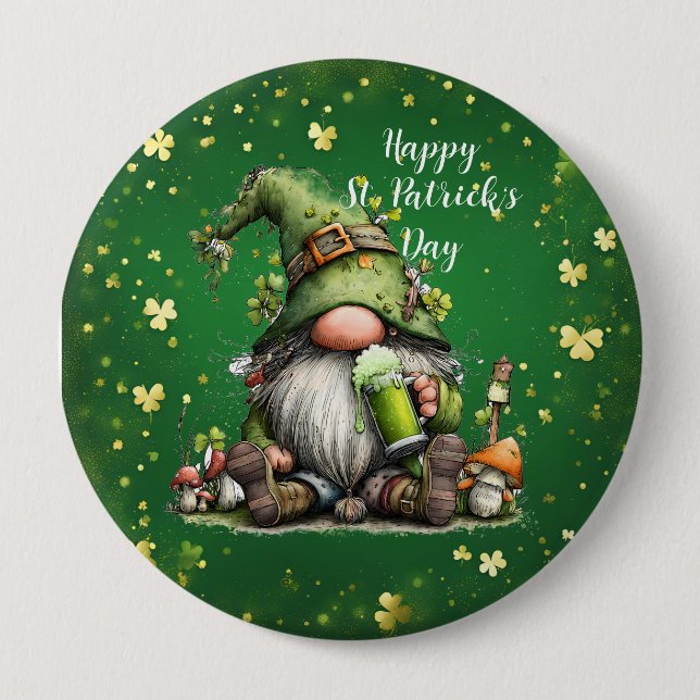Whimsical St. Patrick’s Day Gnome Celebration 10 Cm Round Badge (Front)