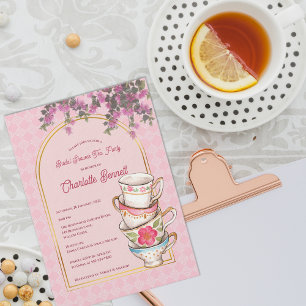Whimsical Stacked Teacups Bridal Shower Tea Party Invitation
