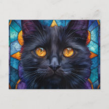Whimsical Stained Glass Black Cat