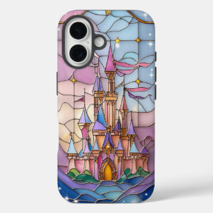 Whimsical Stained Glass Castle Scene in Pastel Hue iPhone 16 Case