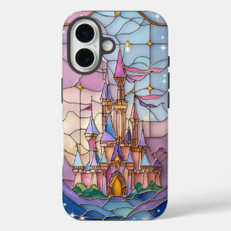 Whimsical Stained Glass Castle Scene in Pastel Hue iPhone 16 Case