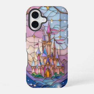 Whimsical Stained Glass Castle Scene in Pastel Hue iPhone 16 Case