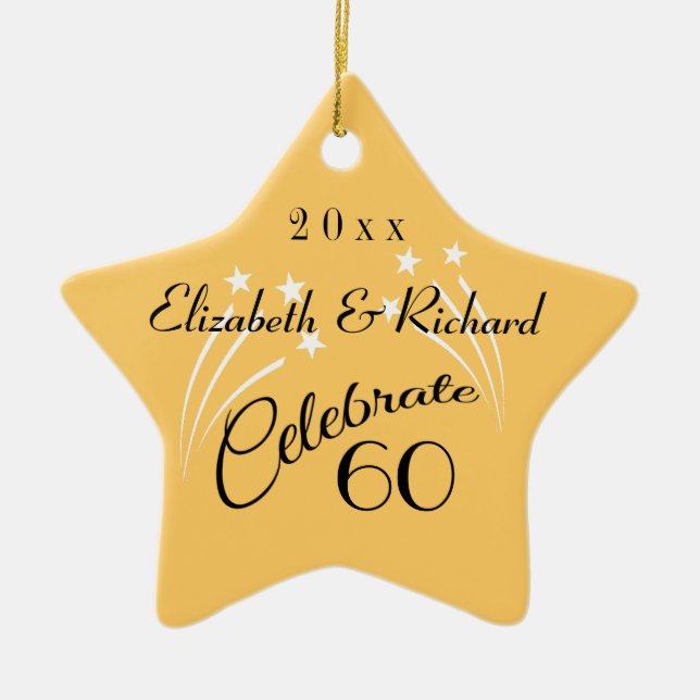 Whimsical Star 60th Anniversary Gifts-Christmas Ceramic Tree Decoration (Front)