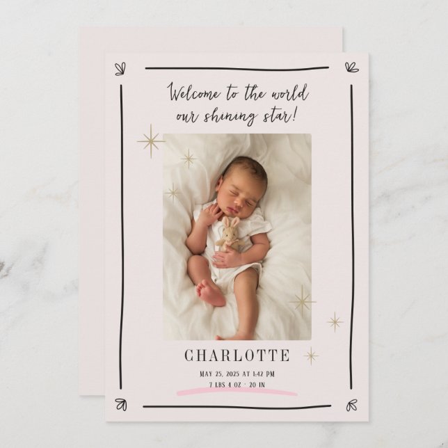 Whimsical star  | baby birth announcement card (Front/Back)