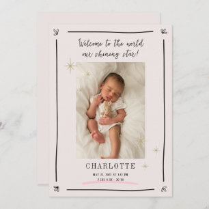 Whimsical star    baby birth announcement card
