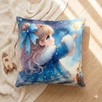 Whimsical Star Gazer Girl Watercolor