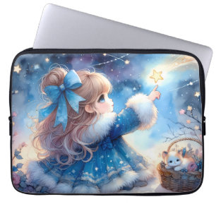 Whimsical Star Gazer Girl Watercolor Laptop Sleeve