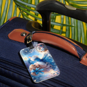 Whimsical Star Gazer Girl Watercolor Luggage Tag