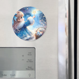 Whimsical Star Gazer Girl Watercolor Magnet
