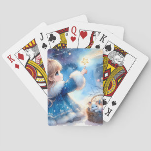Whimsical Star Gazer Girl Watercolor Playing Cards