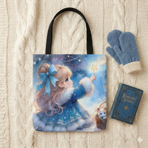 Whimsical Star Gazer Girl Watercolor Tote Bag