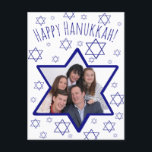 Whimsical Star of David Photo Frame Happy Hanukkah Holiday Postcard<br><div class="desc">This fun postcard is a great way to wish your friends and family a Happy Hanukkah. Features a whimsical design with a Star of David photo frame where you can upload your picture onto a white background scattered with small stars of David resembling snowflakes. The font is a hand written...</div>