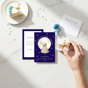 Whimsical Stardust Baby Astronaut First Birthday  Thank You Card