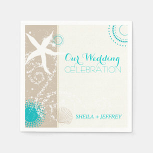 Whimsical Starfish + Beach Sand Wedding Napkin