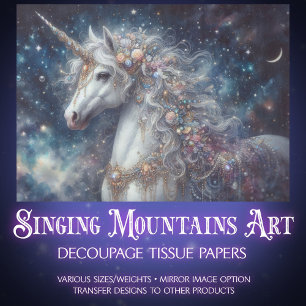 Whimsical Starlight Unicorn Decoupage  Tissue Paper