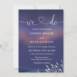 Whimsical Starry Night Script Modern Wedding Invitation
