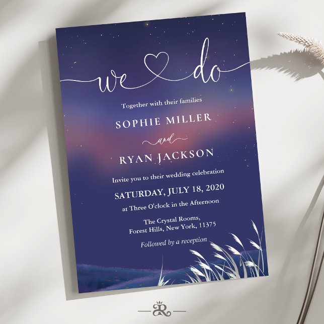 Whimsical Starry Night Script Modern Wedding  Invitation (Creator Uploaded)