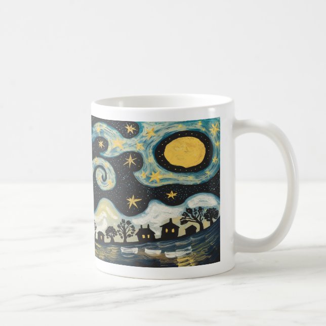 Whimsical Starry Night Village Coffee Mug (Right)