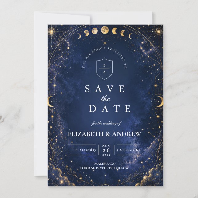 Whimsical Starry Nights Celestial Wedding Save The Date (Front)