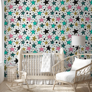 Whimsical stars and dots wallpaper