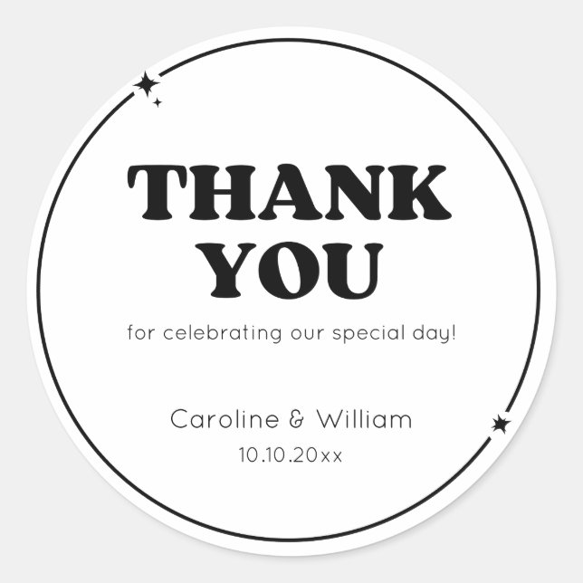 Whimsical Stars Circle Thank You Wedding Business  Classic Round Sticker (Front)