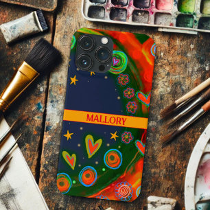 Whimsical Stars Hearts Colourful Personalised Name iPhone 13 Pro Max Case