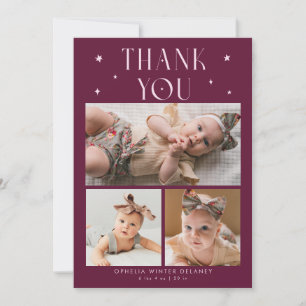 Whimsical Stars Photo Grid Cranberry Birth Announcement