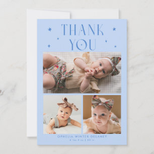 Whimsical Stars Photo Grid Icy Blue Birth Announcement