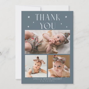 Whimsical Stars Photo Grid Slate Blue Birth Announcement