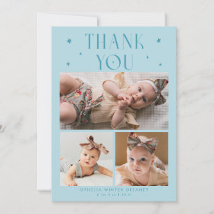 Whimsical Stars Photo Grid Turquoise Birth Announcement