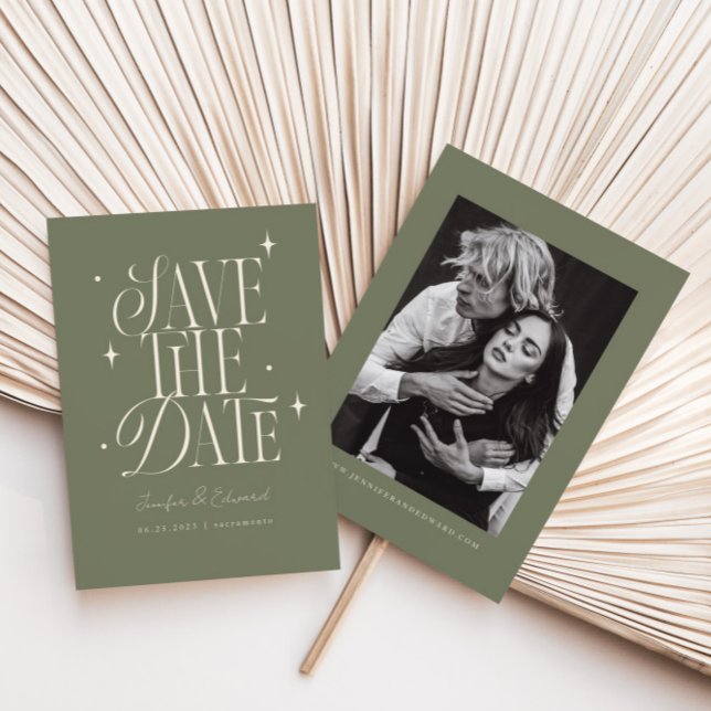 Whimsical Stars Sage Green Save The Date (Creator Uploaded)
