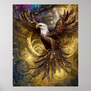 Whimsical steampunk charming eagle poster