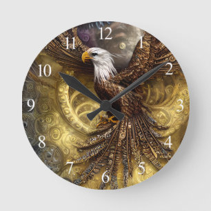 Whimsical steampunk charming eagle round clock