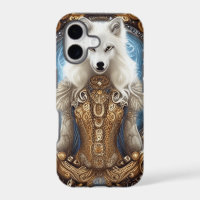 Whimsical steampunk charming white wolf
