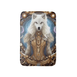 Whimsical steampunk charming white wolf  bath mat