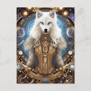 Whimsical steampunk charming white wolf  postcard