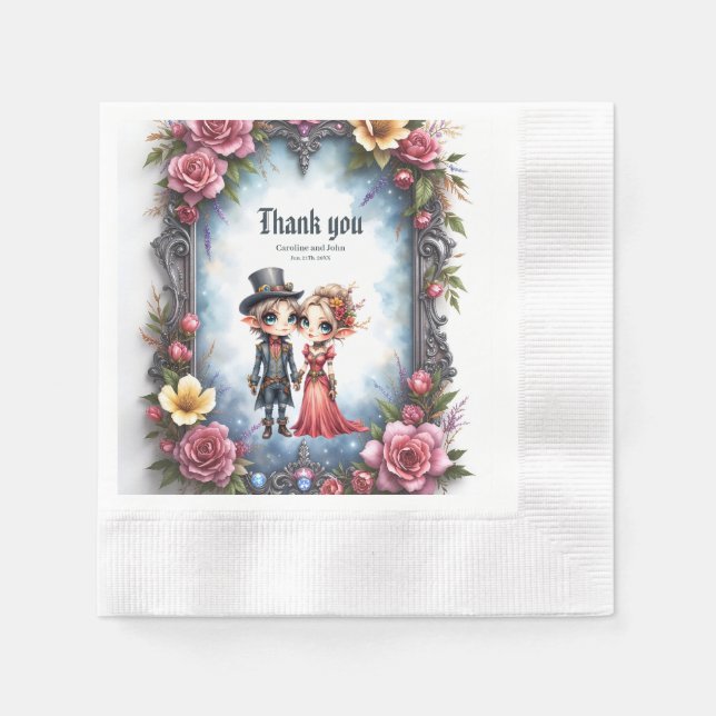 Whimsical Steampunk Elf Wedding  Napkin (Front)