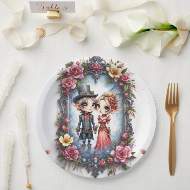Whimsical Steampunk Elf Wedding  Paper Plate (Wedding)