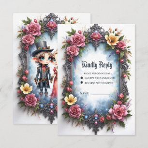 Whimsical Steampunk Elf Wedding RSVP Card